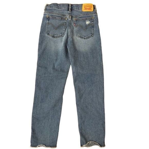 Levi’s Low Pro Straight Leg Jean Distressed Raw Hem Adjustable Waist Size 8 Girl - Picture 2 of 5